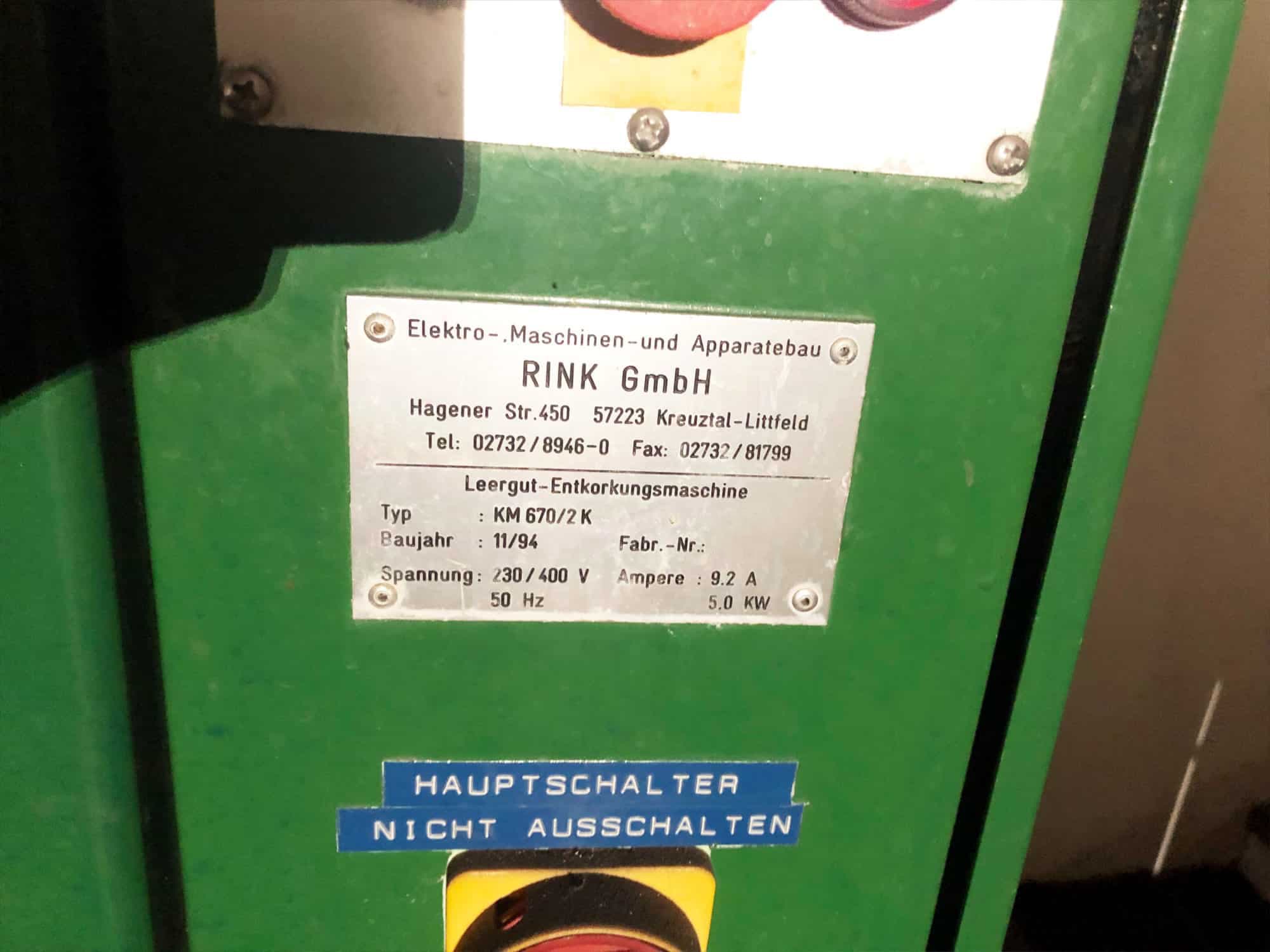 Plaque signalétique of Rink KM 670/2K 